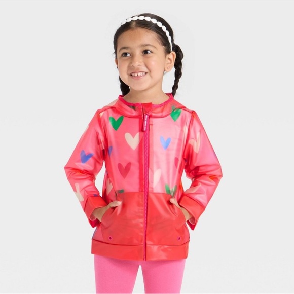 Cat & Jack Pink Heart Raincoat - Picture 1 of 15